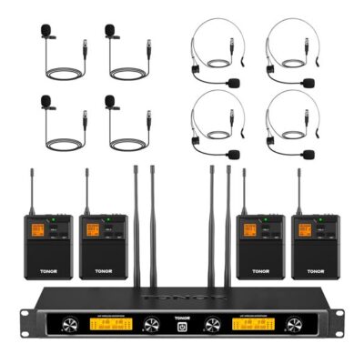 Alquiler de micrófonos inalámbricos UHF de diadema y solapa para eventos audiovisuales