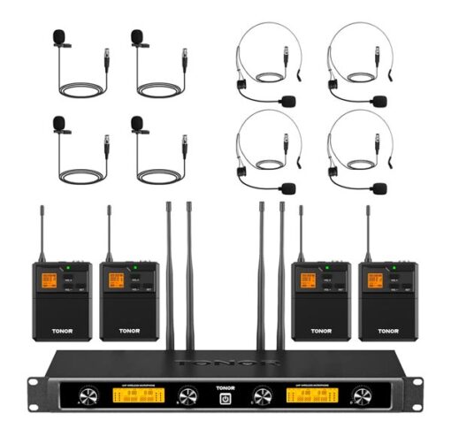 Alquiler de micrófonos inalámbricos UHF de diadema y solapa para eventos audiovisuales